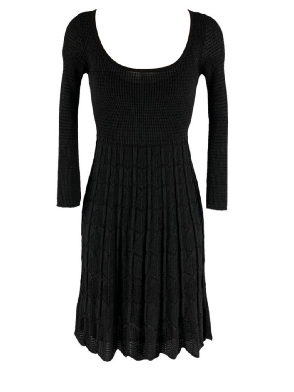 M Missoni Black Knit Scoop Neck Fitted Dress Wool Viscose fit n flare skater